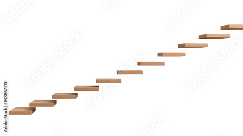 wooden brown stairs going up isolated on transparent background photo