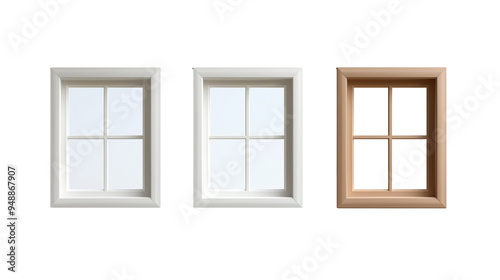 Set of various types of windows isolated on transparent background