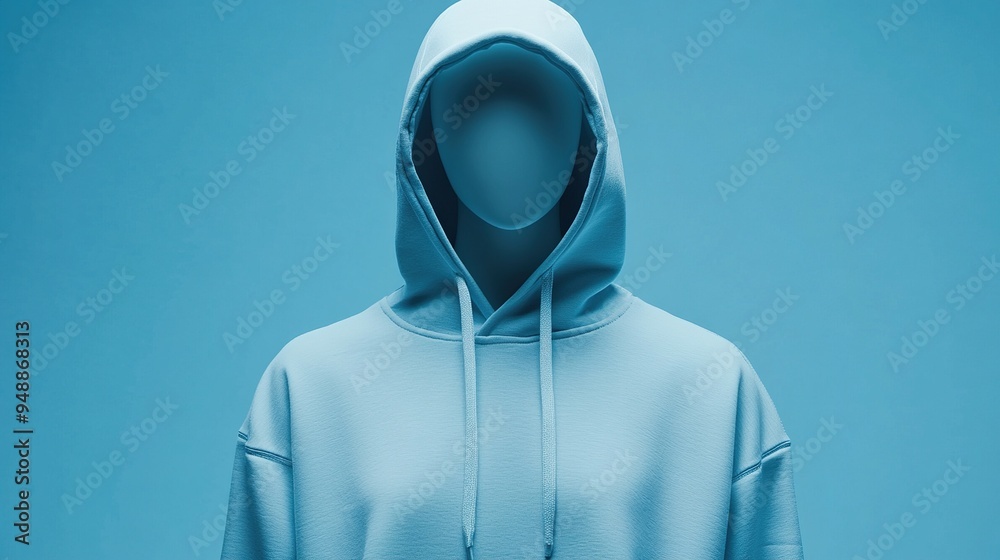Faceless Hoodie Model in Blue Hoodie Against a Matching Blue Background Faceless Hoodie Model in Blue Hoodie Against a Matching Blue Background