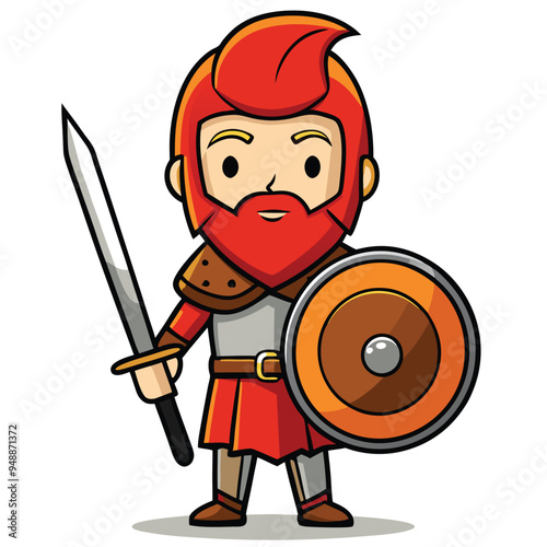Spartan warrior cartoon character vector with sword and shield