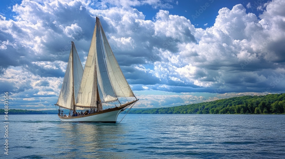 Fototapeta premium Cayuga Lake Breeze. Sailing in the Summer Wind on Cayuga Lake