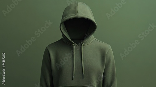 Mysterious green hoodie on an unseen figure with a matching green background