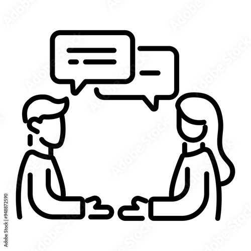 A linear style icon of interactive dialogue 