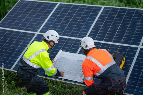 Wallpaper Mural Service engineer inspects and maintains solar panels in a cultivation area, promoting clean energy. Torontodigital.ca