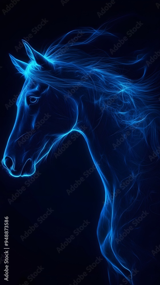 Horses in Neon on Black Background, Abstract Image, Texture, Pattern, Wallpaper, Cover and Screen for Smartphone, PC, Laptop, 9:16 and 16:9 Format Horses in Neon on Black Background, Abstract Image, Texture, Pattern, Wallpaper, Cover and Screen for Smartphone, PC, Laptop, 9:16 and 16:9 Format