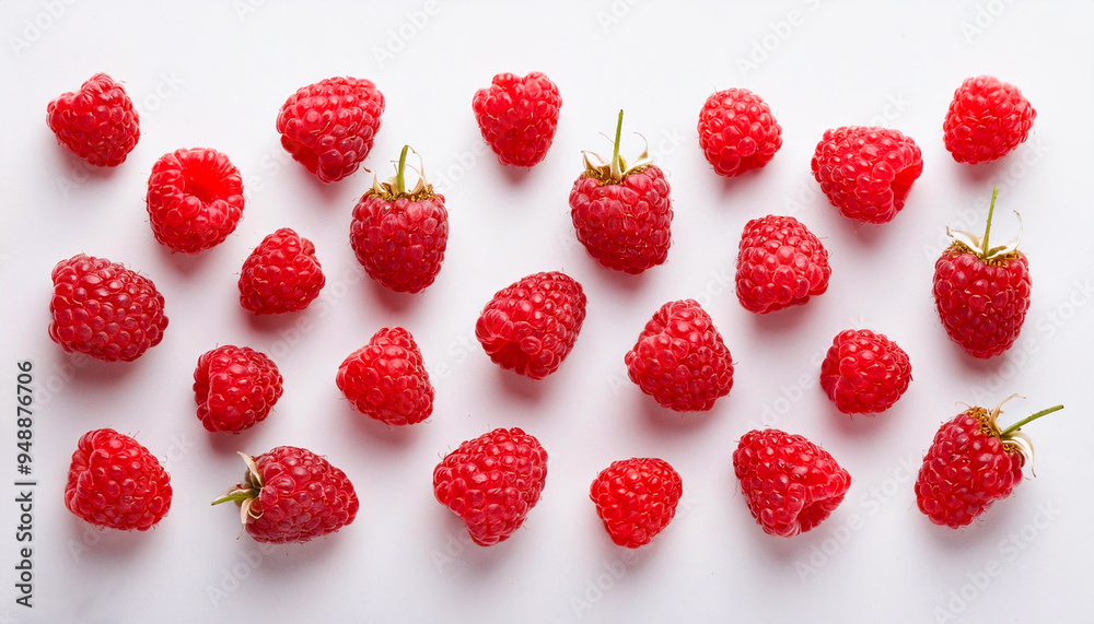 fresh raspberries pattern from flat view isolated on white background. fresh raspberries pattern from flat view isolated on white background.