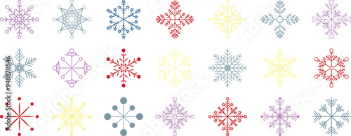 Wallpaper Mural Big set colorful snowflakes isolated Detailed Vector Illustration Perfect for Winter themed Imagery Captivating Masterfully сrafted Snow Design xmas projects December holidays concept elements Joyful Torontodigital.ca