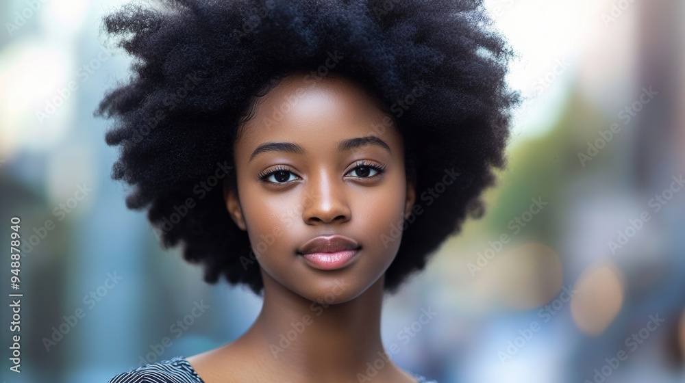A close up of a young woman with an afro hair style, AI A close up of a young woman with an afro hair style, AI