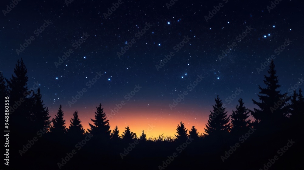Night Sky Over Silhouetted Forest Night Sky Over Silhouetted Forest