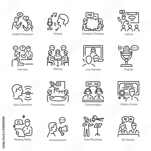 Bundle of Outline Style Discussion Icons

