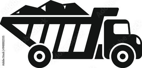 Simple vector icon of a full tipper truck transporting coal