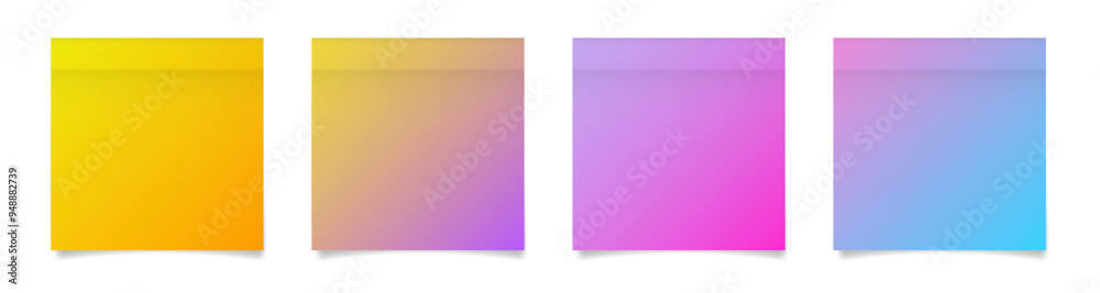 Set of square paper stickers. Stick in notes. Orange, yellow, pink, purple and blue gradient colors. Multicolor post it notes. Sheets of paper. Tag, sticky note Set of square paper stickers. Stick in notes. Orange, yellow, pink, purple and blue gradient colors. Multicolor post it notes. Sheets of paper. Tag, sticky note