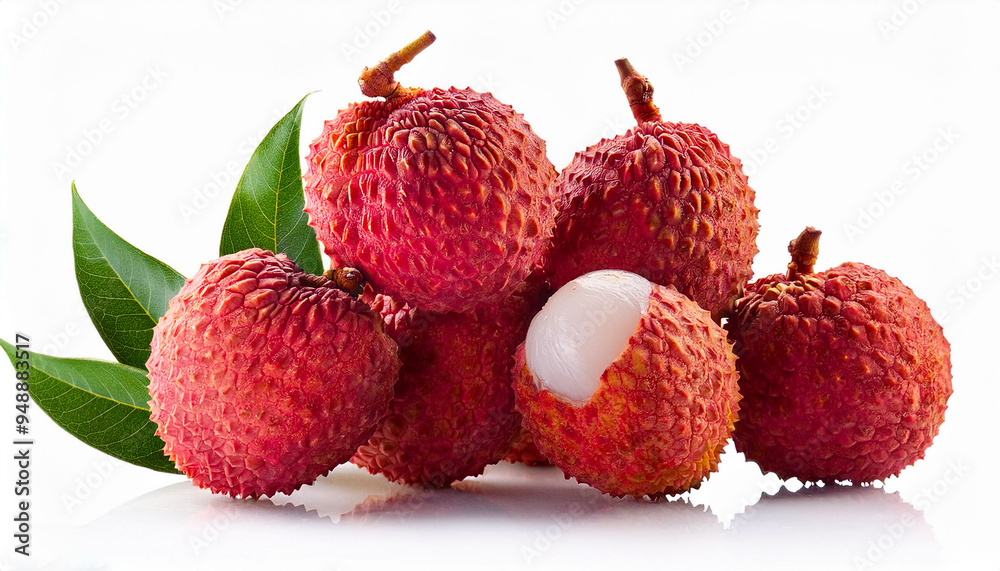 Lychee fruit pattern from flat view isolated on white background Lychee fruit pattern from flat view isolated on white background