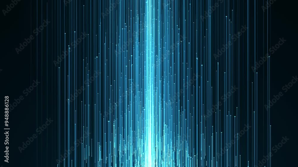 Abstract digital background with glowing neon particles flying upward. movement of a stream of glowing bright lines of particles. connection visualization. Seamless loop abstract background