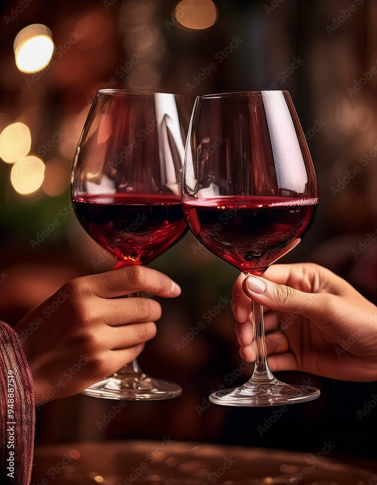 Un brindis entre amigos con copas de vino durante una celebración Un brindis entre amigos con copas de vino durante una celebración