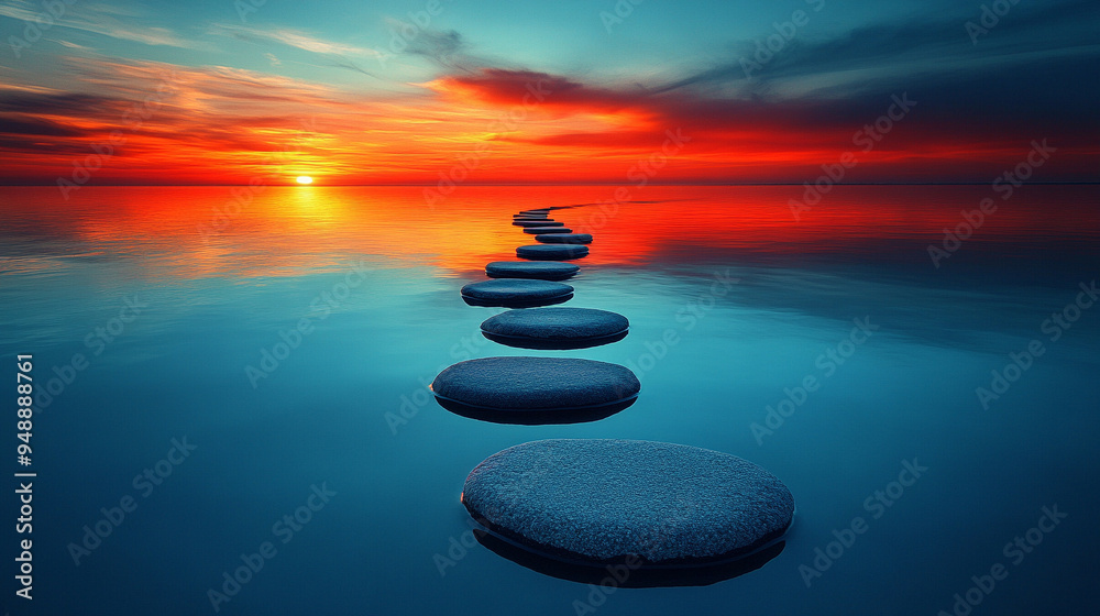 serene sunset illuminates a Zen path, adorned with smooth stones, symbolizing tranquility, balance, and the peaceful journey toward inner harmony and mindfulness serene sunset illuminates a Zen path, adorned with smooth stones, symbolizing tranquility, balance, and the peaceful journey toward inner harmony and mindfulness