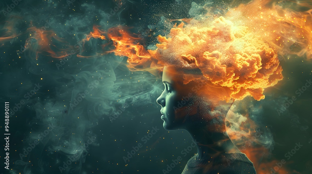 Woman with Fire Hair in a Dreamy Sky Woman with Fire Hair in a Dreamy Sky