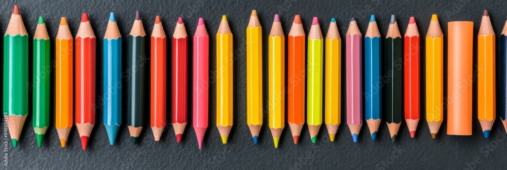A diverse array of vibrant office and school supplies meticulously arranged on a dark textured surface highlighting creativity organization and productivity A diverse array of vibrant office and school supplies meticulously arranged on a dark textured surface highlighting creativity organization and productivity