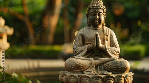 Buddha Statue in a Tranquil Garden Setting