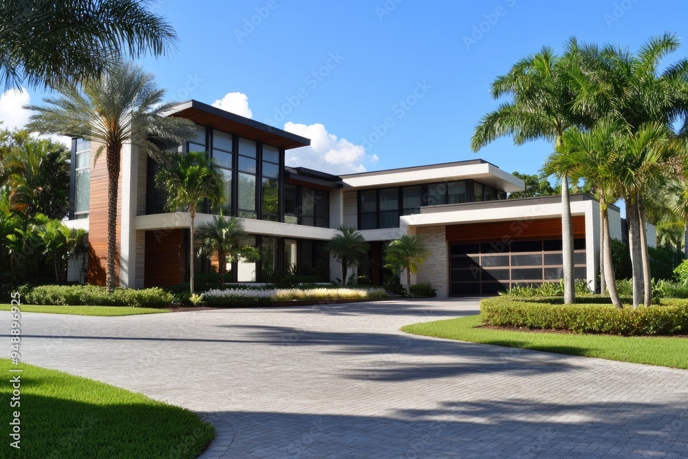 Florida Single Family Home: Modern Brick House with Contemporary Design and Elegant Driveway Florida Single Family Home: Modern Brick House with Contemporary Design and Elegant Driveway