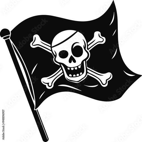 pirate flag with a skull and crossbow vector silhouette