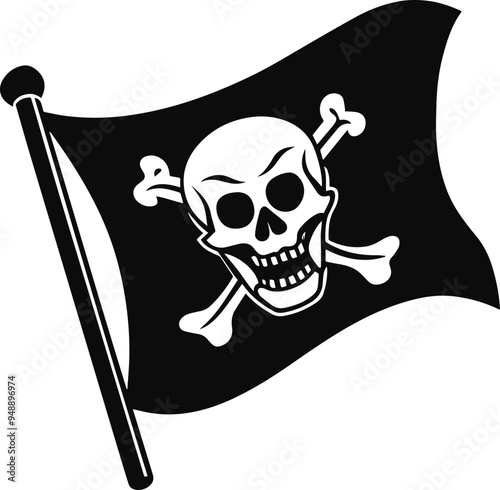 pirate flag with a skull and crossbow vector silhouette