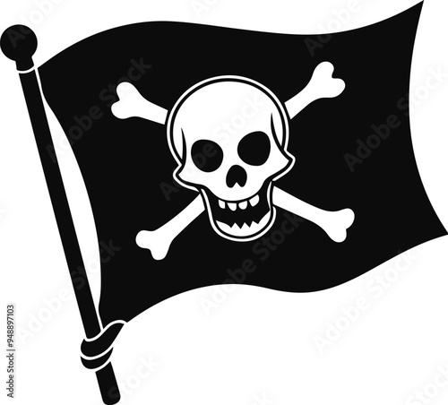 pirate flag with a skull and crossbow vector silhouette
