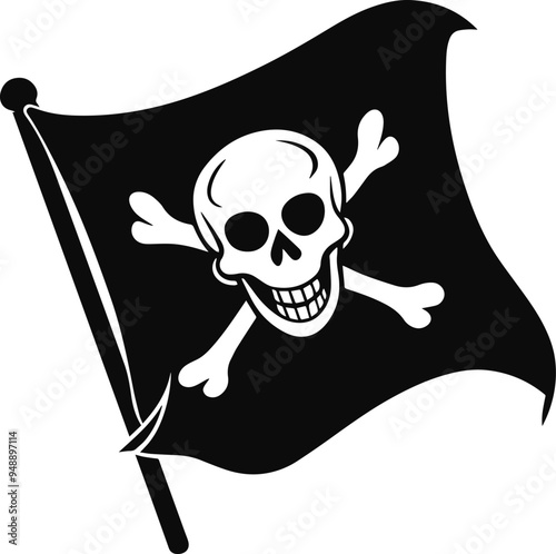 pirate flag with a skull and crossbow vector silhouette