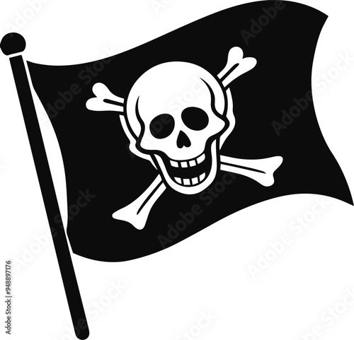 pirate flag with a skull and crossbow vector silhouette