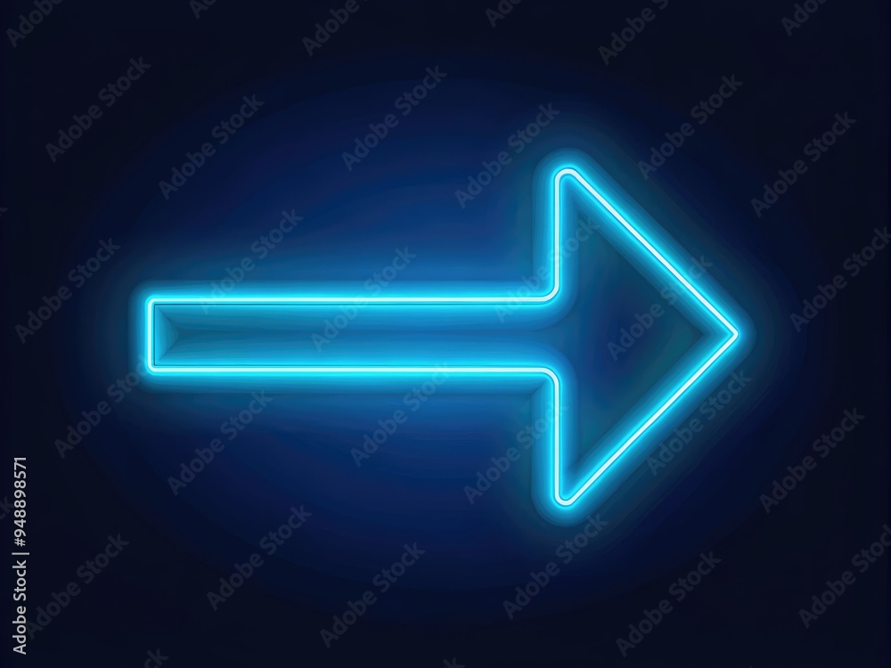 Neon blue and cyan arrow pointing right on a dark background for design use. Generative AI Neon blue and cyan arrow pointing right on a dark background for design use. Generative AI