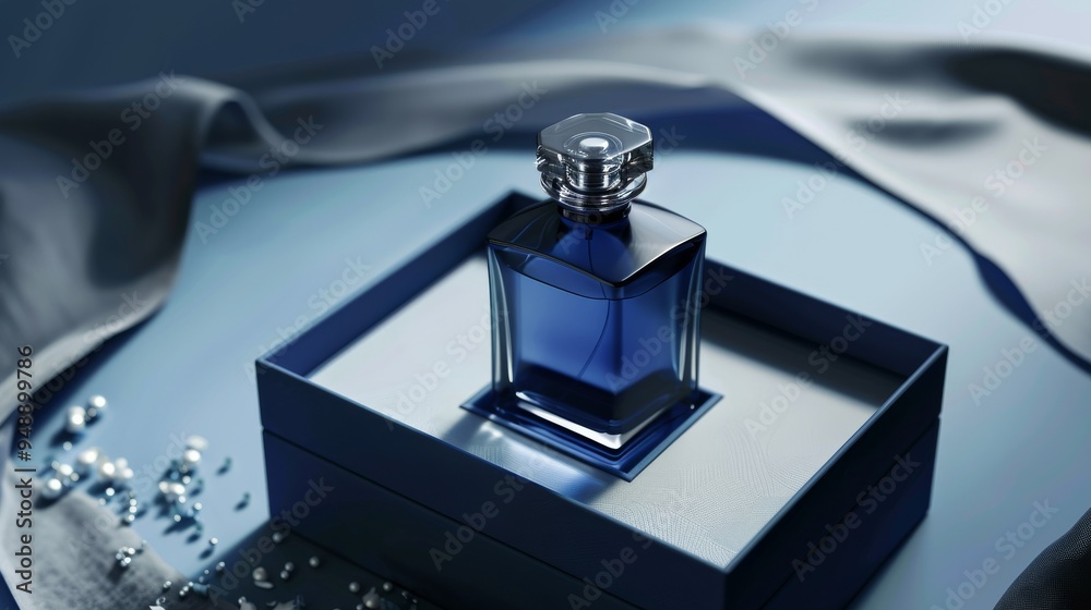 Blue Perfume Bottle in Box Mockup Blue Perfume Bottle in Box Mockup