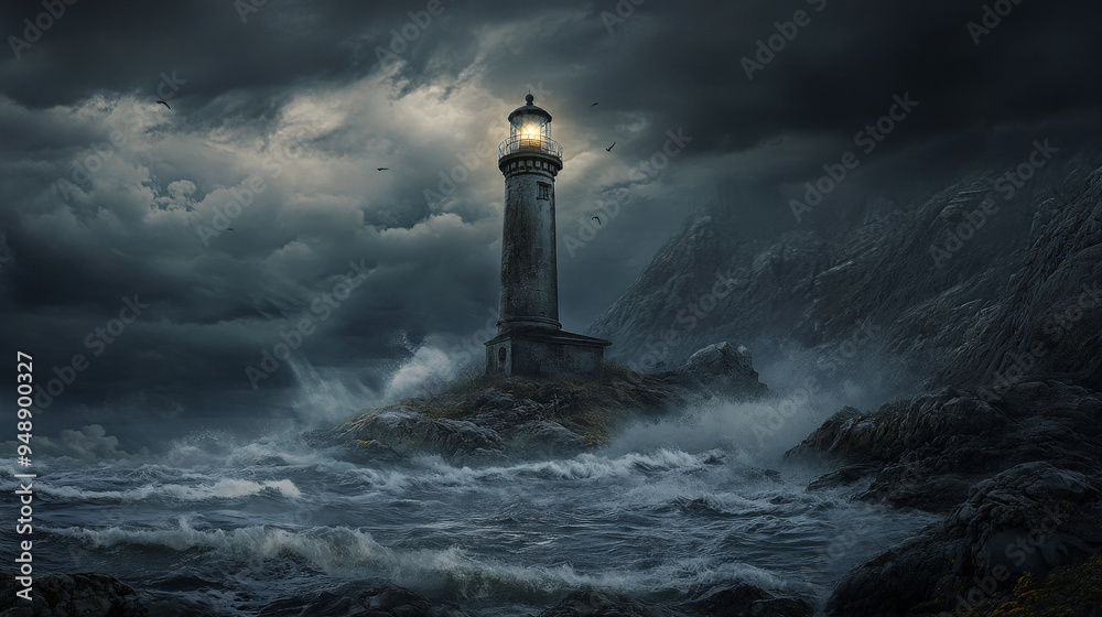 Dark clouds over an abandoned lighthouse on rocky coast
Dark clouds over an abandoned lighthouse on rocky coast