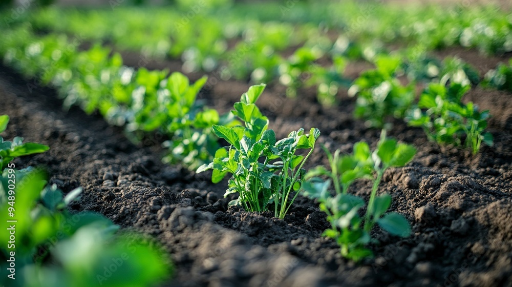 Weeding beds with agricultura plants growing in the garden. Weed control in the garden. Cultivated land close-up. Agricultural work on the plantation.generative ai Weeding beds with agricultura plants growing in the garden. Weed control in the garden. Cultivated land close-up. Agricultural work on the plantation.generative ai