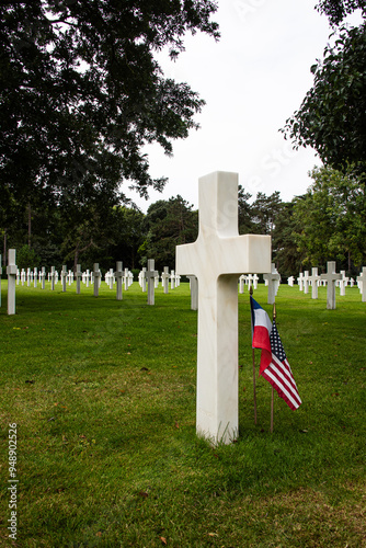 cross in the cemetery, Normandy American Cemetery and Memorial, black and white