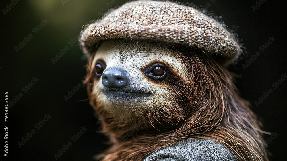 Naklejka premium A picture of a sloth in a hat and sweater