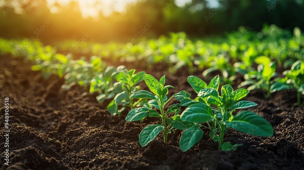Weeding beds with agricultura plants growing in the garden. Weed control in the garden. Cultivated land close-up. Agricultural work on the plantation.generative ai Weeding beds with agricultura plants growing in the garden. Weed control in the garden. Cultivated land close-up. Agricultural work on the plantation.generative ai