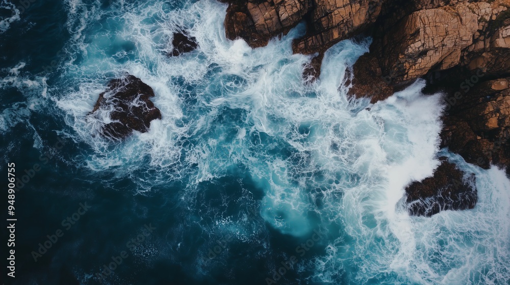 Fototapeta premium Beautiful aerial view of rocks and waves in the sea