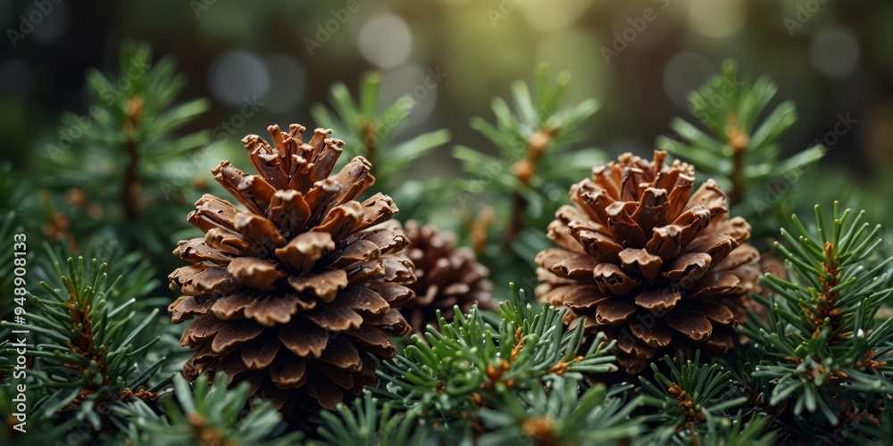 Festive pine cones nestled evergreen branches. Festive pine cones nestled evergreen branches.