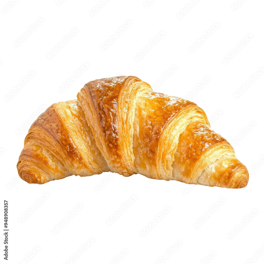 Freshly baked golden croissant with flaky layers on a white background Freshly baked golden croissant with flaky layers on a white background