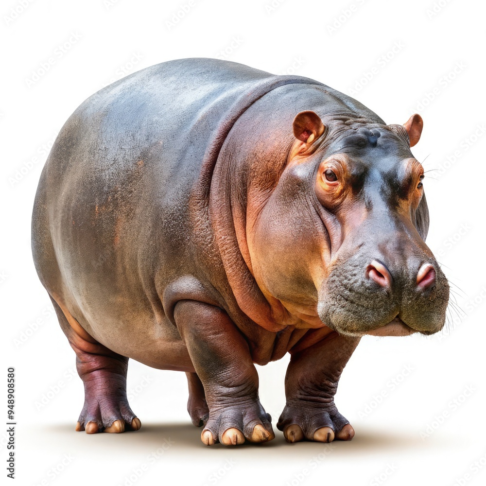 Side view of a hippopotamus isolated on a white background. Generative AI Side view of a hippopotamus isolated on a white background. Generative AI
