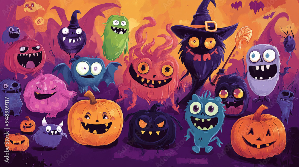 Halloween monsters in playful cartoon style
Halloween monsters in playful cartoon style