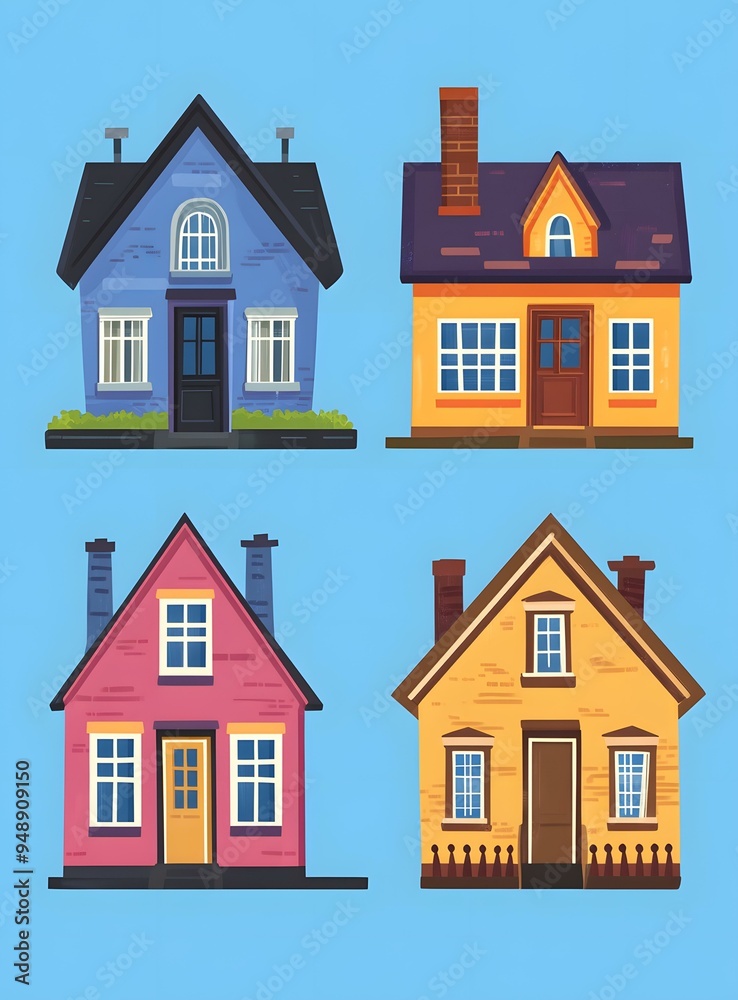 Four Colorful Houses Illustration