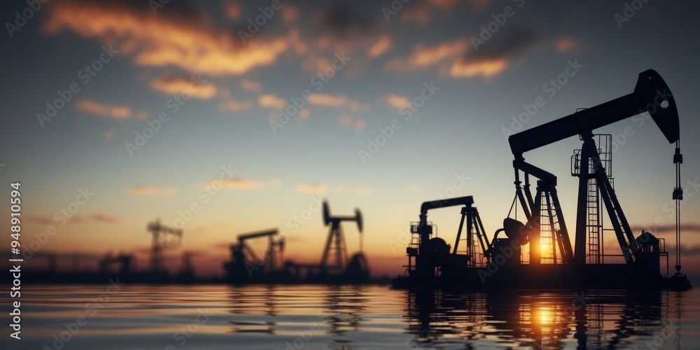 Obraz premium Oil price graph and oil rig pump jack background.