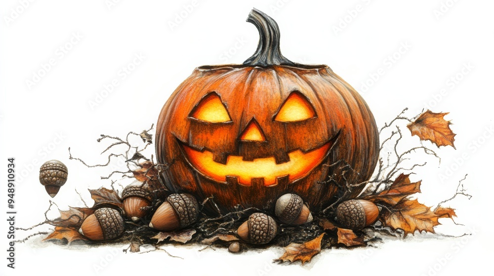 Jack-O-Lantern with Acrons. Jack-O-Lantern with Acrons.