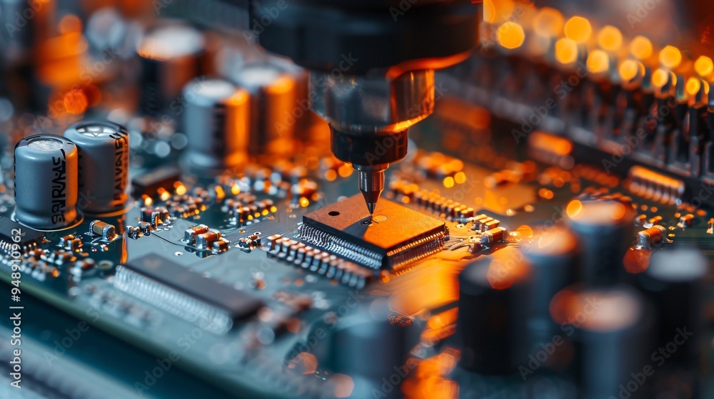 Close-up of processor with robotic arm Close-up of processor with robotic arm