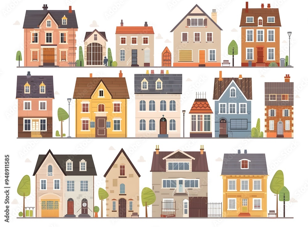 Cartoon Style Colorful Houses in a Row Cartoon Style Colorful Houses in a Row