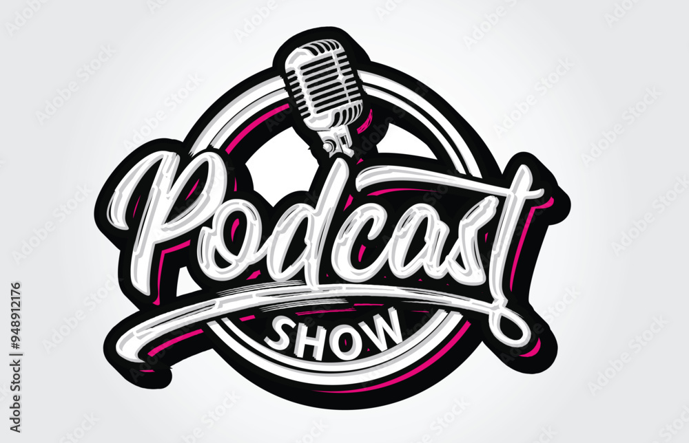 Obraz premium Podcast Show Hand Lettering Graffiti with Dripping