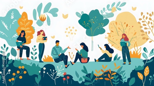 Group of Friends Chatting in a Garden