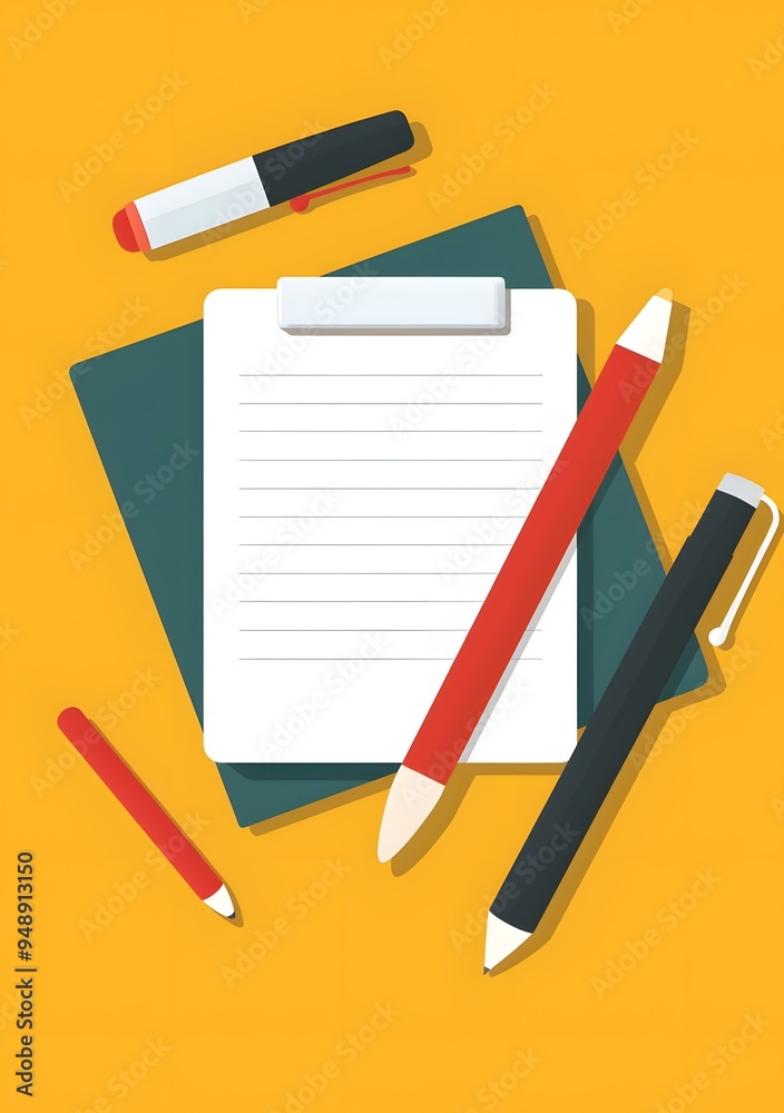 Flat Lay Office Supplies With Clipboard And Pens Flat Lay Office Supplies With Clipboard And Pens