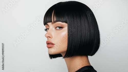 Woman with Black Bob Haircut. photo